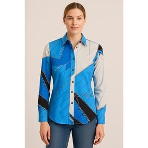 J.Crew Re-Imagined Button Down Shirt, Blue White Nautical‎ Print Cotton Top